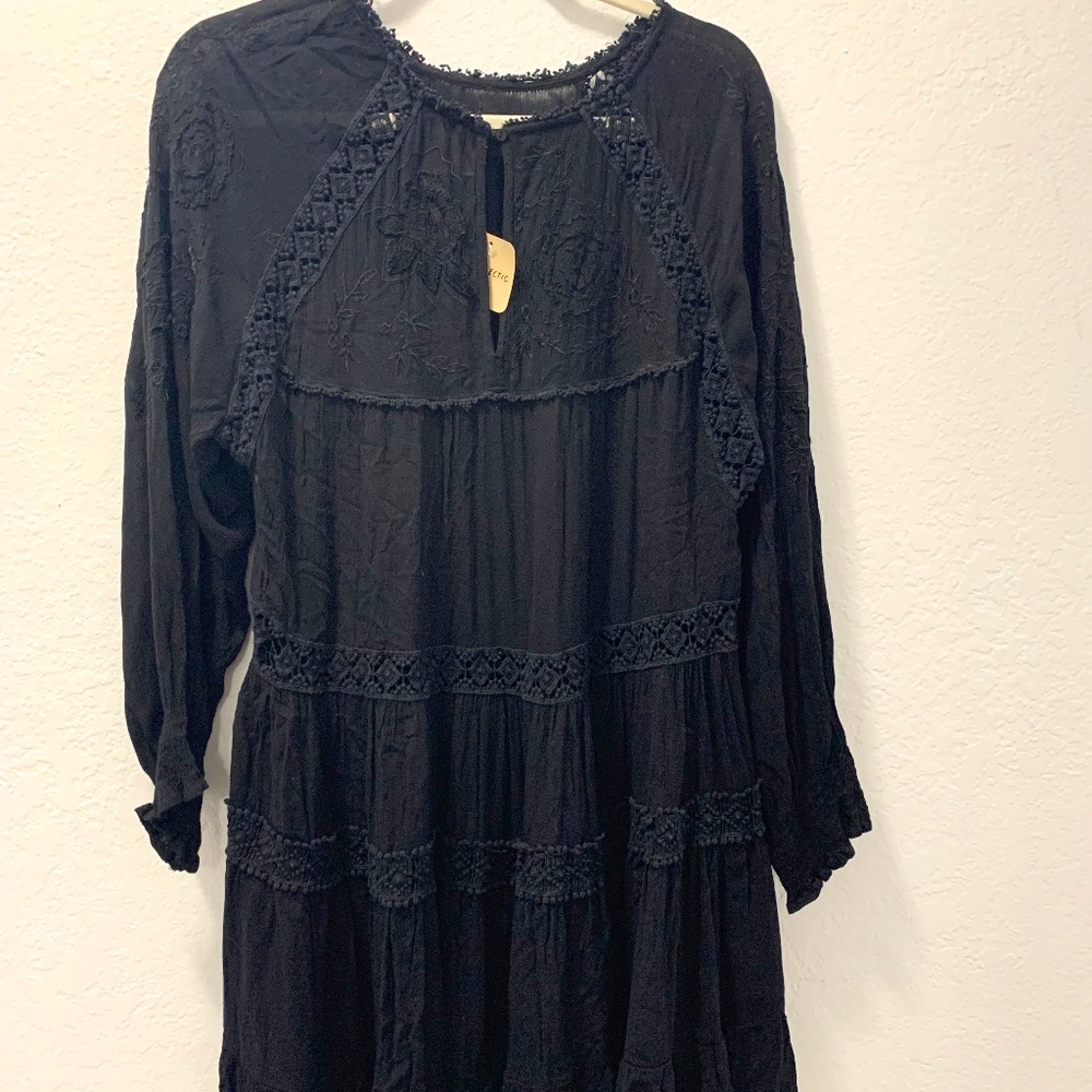 Free People black boho tunic or dress boho flowy lace NWT